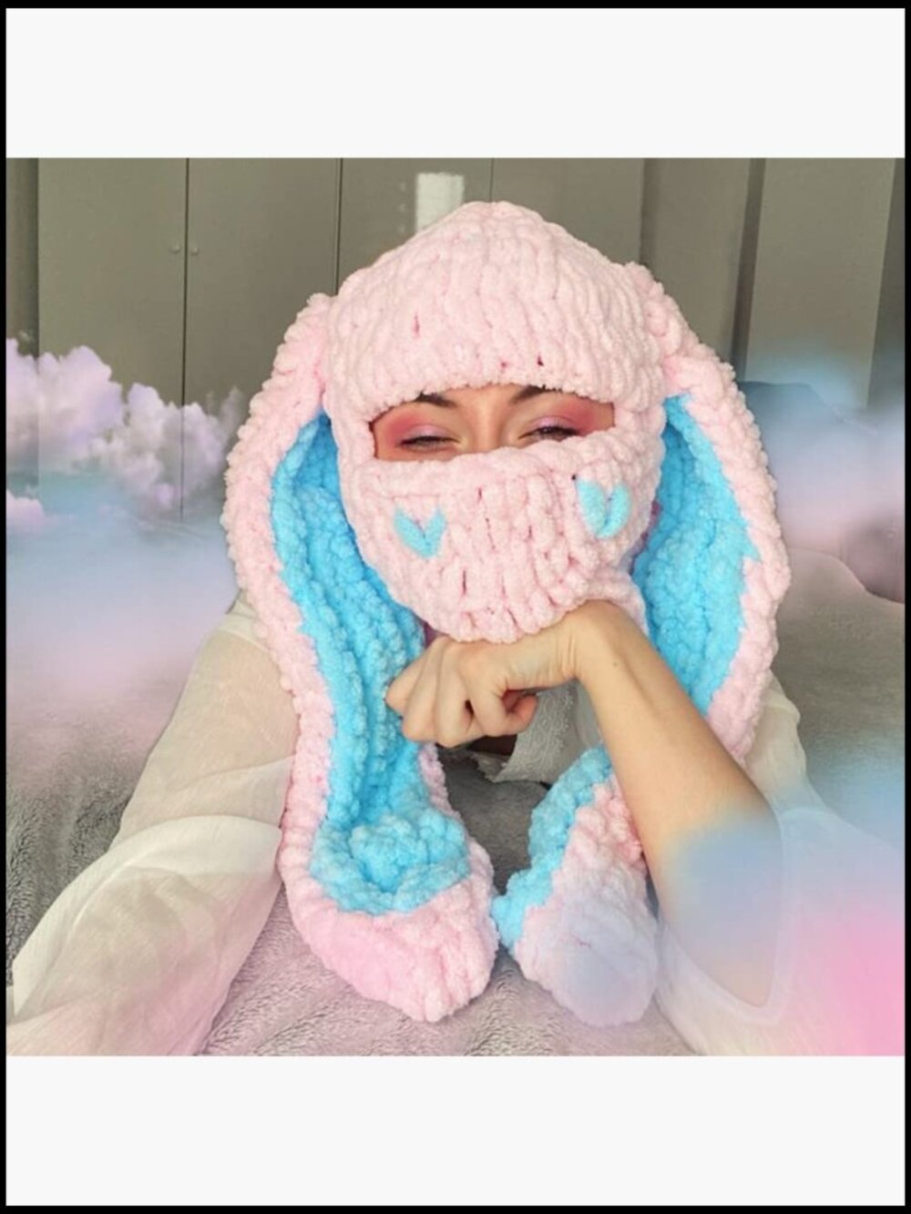 Knit Balaclava Face Mask with Bunny Ears Ski Scarf Winter Hat Beanie - Picture 2 of 4